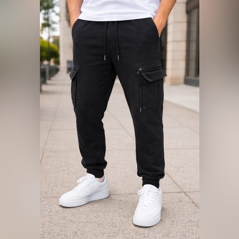 Men’s Black Cargo Jogger Sweatpants Size 3XL Athletic Lounge Pants
